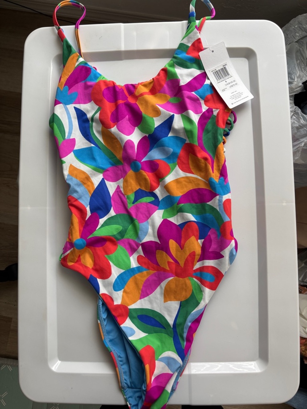 Hurley Multicolor Floral One-Piece Swimsuit — Pink, Orange, Green, Blue, Purple